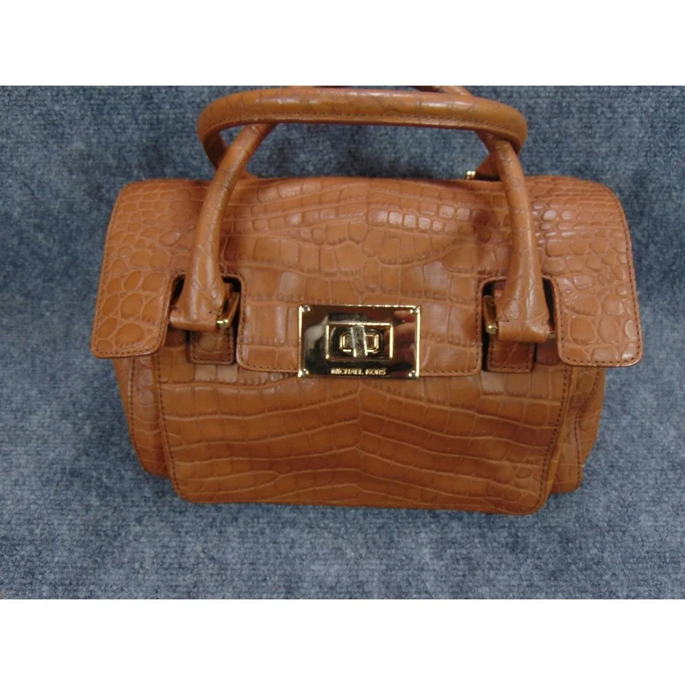 Michael Kors Hamilton Satchel Brown Croc Embossed Leather‎ Turn Lock